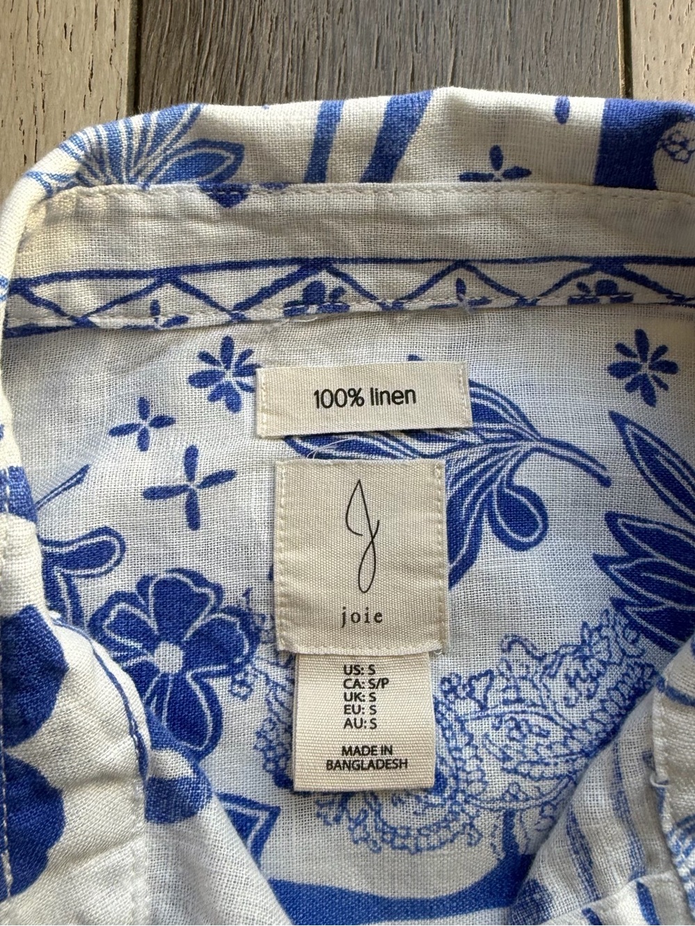 Joie Blue and White Floral 100% Linen Shirt size S - Picture 3 of 5